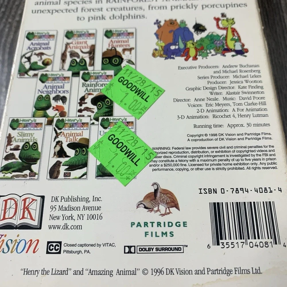 Henry's Amazing Animals Rainforest Animals (VHS,‎ 1996) DK Vision Education Rare